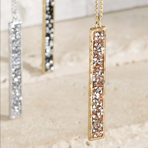 🔴 Glitter Stone Bar Pendant Necklace Gold 🔴 - Picture 2 of 3